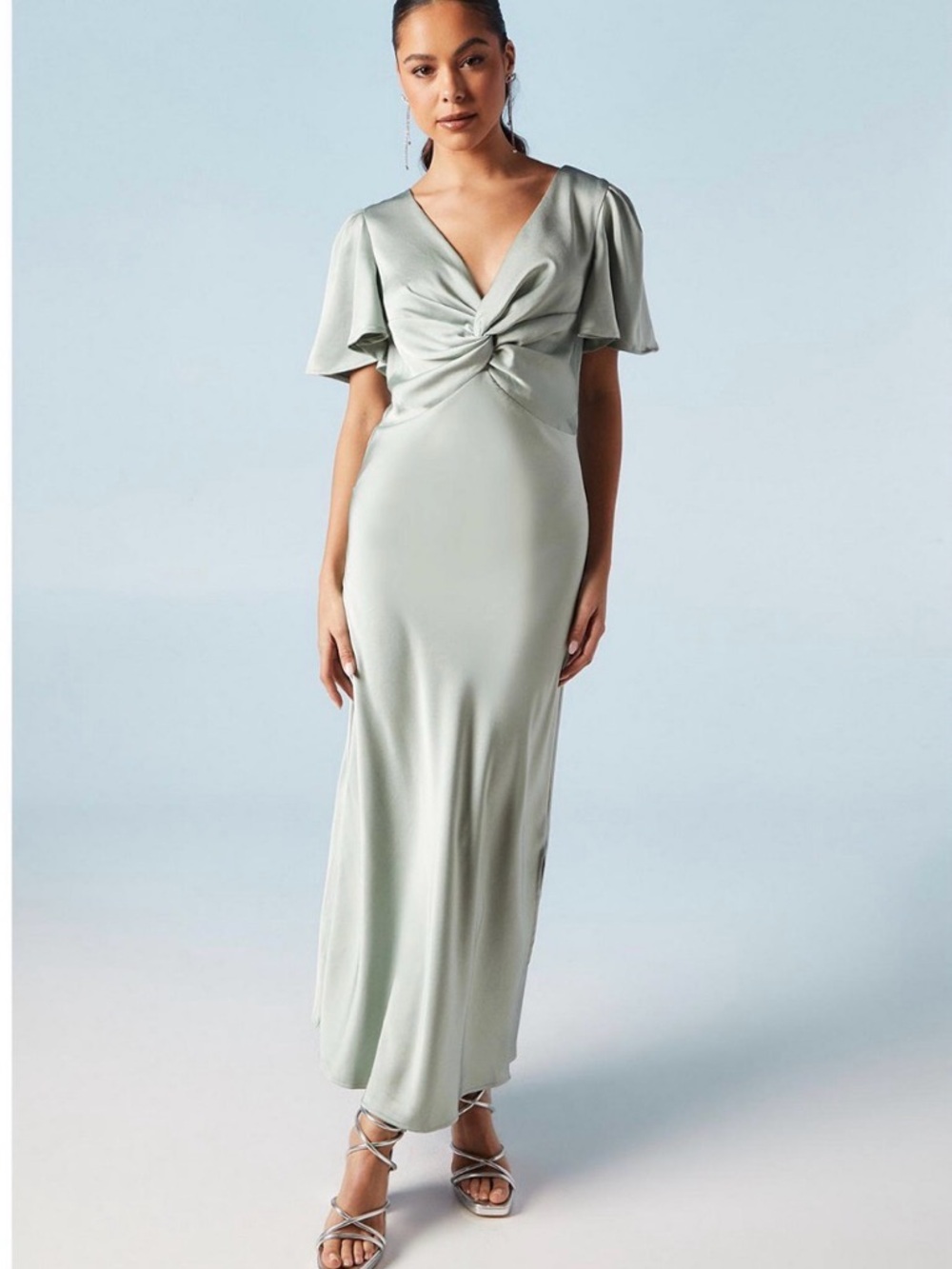 Oasis Satin Twist Maxi Dress in Sage Green